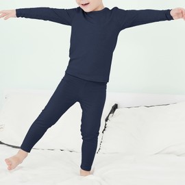 American Trends Conjunto de ropa interior térmica para niños, ultra suave, conjunto de pantalones largos para niños, capa base para niños y niñas, marino, 2G/5-6 años