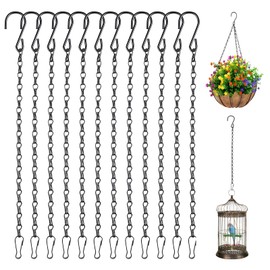 AHRLIC 12PCS Hanging Basket Chains, 24cm Heavy Duty Plant Hangers with Hooks & Clips, Metal Hanging Chains for Planters, Bird Feeders, Wind Chimes, Lanterns, Decorative Ornaments, Black