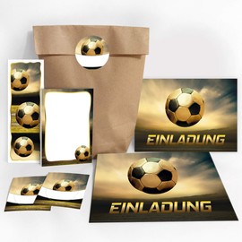 JuNa-Experten 12 Invitation Cards Children's Birthday Boys Football Including 12 Envelopes, 12 Bags/Natural, 12 Stickers, 12 Pads, 12 Bookmarks