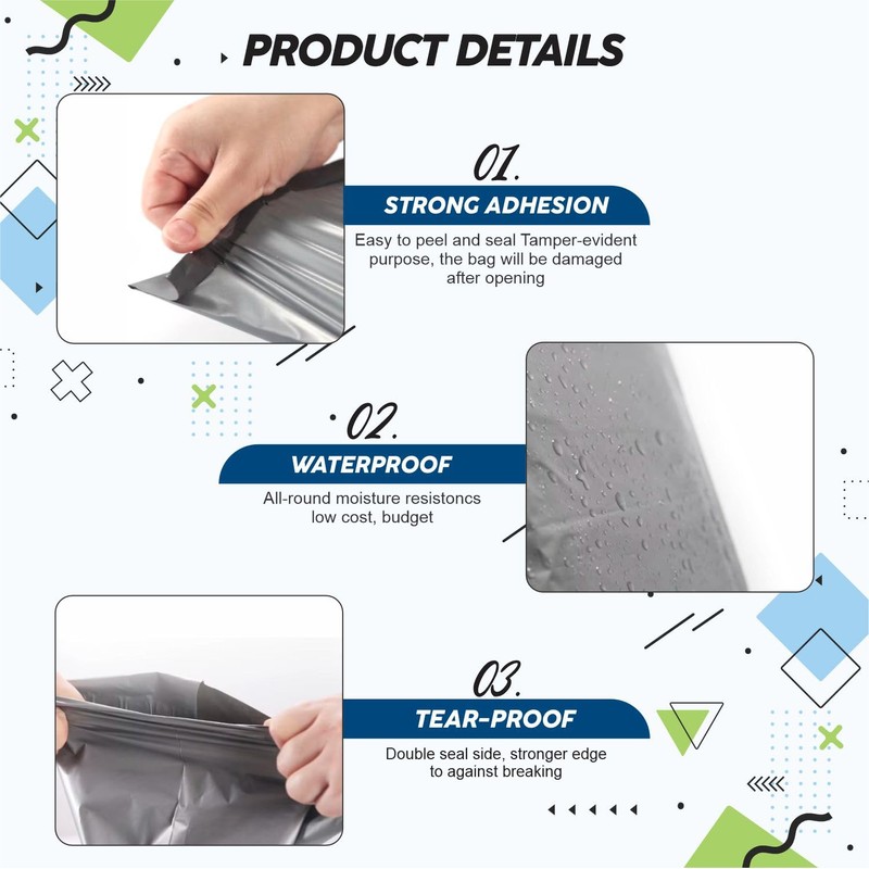 MA NASIR Parcel Bags Grey Postage Water Resistant Self Seal