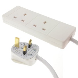 kenable 2 Gang Way UK 13A Trailing Socket Mains Power Extension Lead White 20m [20 metres]