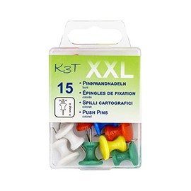 TSI K3T 48354 Push Board Pins XXL Colourful Pack of 15 48354 16 x 25 mm