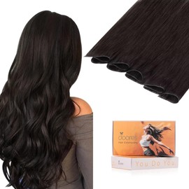 DOORES Weft Extensions Genius Sew in Hair Extensions Real Human Hair, 24 Inch Dark Brown 60g, Hair Extensions for Women