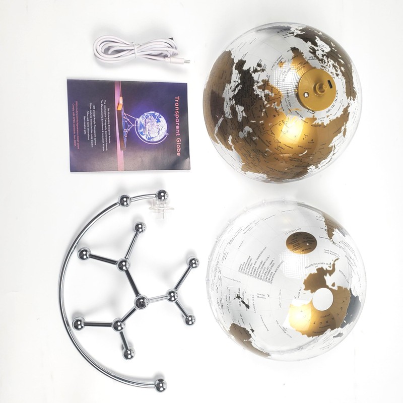 Generic Golden Earth Globe Desk Lamp, Touch Switch, Globe Diam.