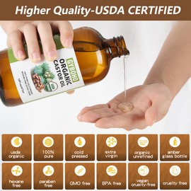 Castor Oil Organic Cold Pressed Unrefined Glass Bottle,Castor Oil for Pack Wrap, Liver Detox, Hair Growth -Face-Lashes & Eyebrows