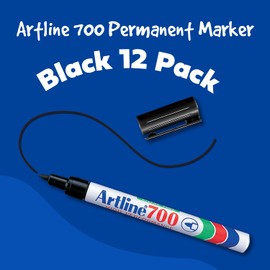 Artline 700 Permanent Markers | Durable Aluminum Barrel | Low Odor | Instant-Drying | Waterproof | Pack of 12 | 0.7mm Bullet Tip | Black