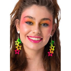 Womens 1980s Neon Stars Earrings