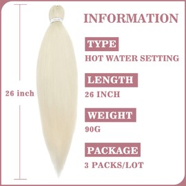 3 Pieces Pre-Stretched Yaki Synthetic Fibre Braiding Hair Perm 26 Inch Low Temperature Hot Water Setting Itching Free Soft Crochet Hair Extension Bleached Blonde