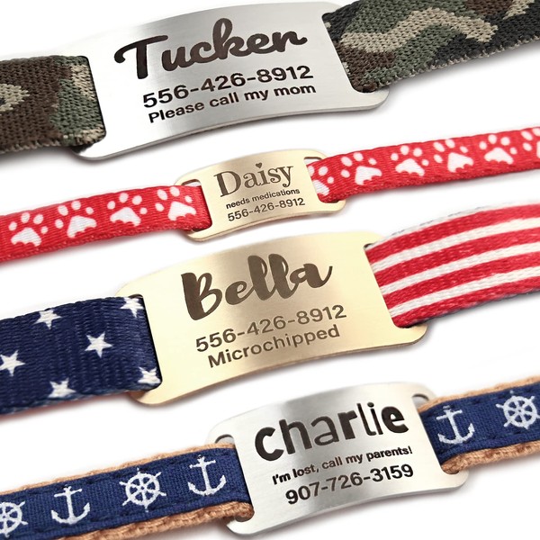 Slide-On Pet ID Tags - S/M/L/XL Personalized Dog and Cat Tags, Silent, No Noise Made of Stainless Steel, Large-fits 1 inch Collars, Custom Engraved Dog Name Tags