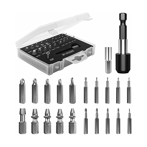 Arkdeffon Damaged Screw Extractor Kit,Stripped Screw Extractor set,22 PCS HSS