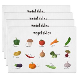 Vegetables Learning Cotton Linen Placemats Set of 4, 12x18 Table Mat for Nursery Home Restaurant Kitchen Dining Decoration, Waterproof Washable Heat Resistant Place Mats -a44