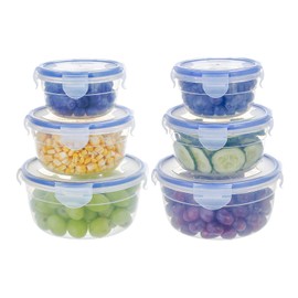 EASYLOCK 6 Pack 1050 ml 600 ml 300 ml Food Storage Containers with Round Lid Storage Box Kitchen Salad Bowl Set Fruit Bowl Freezer Containers Small Plastic Bowl with Lid