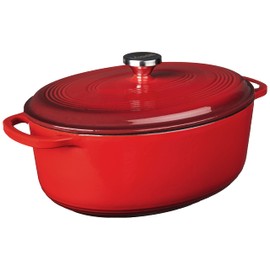 Lodge 7 Quart Enameled Cast Iron Oval Dutch Oven with Lid – Dual Handles – Oven Safe up to 500° F or on Stovetop - Use to Marinate, Cook, Bake, Refrigerate and Serve – Red