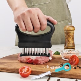 sdhiiolp Meat Tenderiser Steaker Meat Tenderiser Stainless Steel with 48 Blades Made of Stainless Steel Meat Tenderizer with Cleaning Brush Kitchen Cooking Tool for Beef, Chicken, Pork