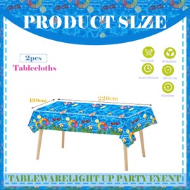 2Pcs Summer Pool Beach Table Cloth Party,130*220cm Blue Plastic Ocean Waves Table Cover Under the Sea Tablecloth for Kids Birthday Hawaiian Underwarter Summer Swimming Pool Party Decorations Supplies