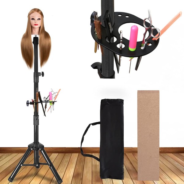 AliLeader 55 Inch Wig Stand Tripod with Head Heavy Duty Wig Stand Tripod Wig Head Stand with Mannequin Head Wig Tripod Stand with Tool Tray (mannequin Head Not Included)