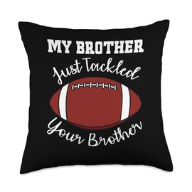 Bro Soccer Family Fan Matching Shirt Just Tackled Cheering Brother Fan Throw Pillow, 18x18, Multicolor