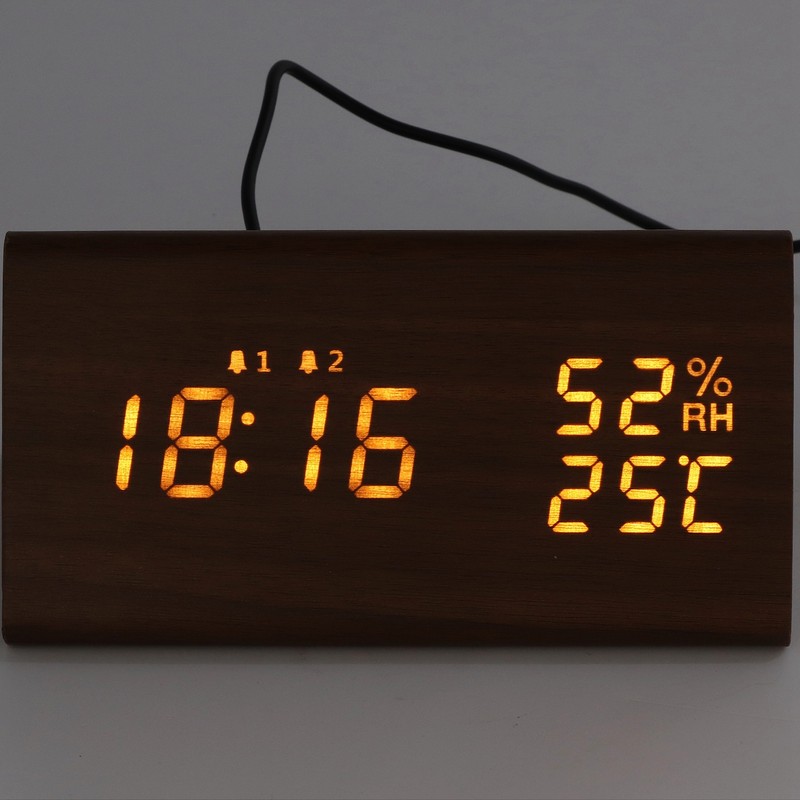 LED Digital Alarm Clock Multipurpose Wooden Clock with Voice Control