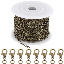 SUNNYCLUE 32.8Feet/ 10m Antique Bronze Chains Bulk Jewelry Chain Roll Rolo Link Cable Chain Spool 5x3mm Chain Links Curb Chain 20Pcs Lobster Claw Clasps 50Pcs Open Jump Rings for Jewelry Making Kits