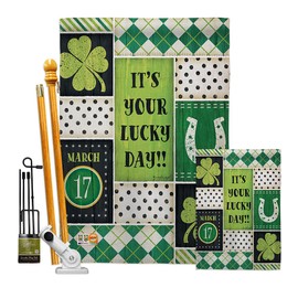 Breeze Decor St Patrick Patricks Lucky Day Garden House Flags Kit Spring Shamrock Leprechaun Coin Holiday March Irish Clover Small Decorative Gift Yard Banner Made in USA 28 X 40