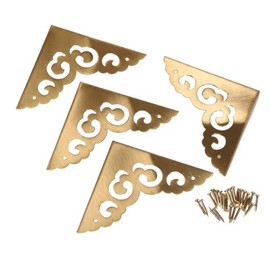 4-Pack Brass Corner Protectors with Installation Nails - Edge Safety Guard & Decor for Tables, Cabinets & Wooden Boxes - 2.6"×2.6" Side Length, 0.5" Height (65mm×65mm×12mm)