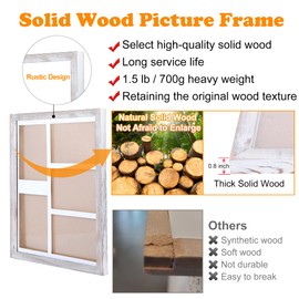 Fikomash Collage Picture Frames Wall Decor with 5 Openings 5x7 Rustic Photo Collage Frame Farmhouse Wood Grain Multi Picture Frame for Wall Mounting Tabletop Display White