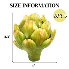 Peohud 6 Pack Large Green Artificial Artichokes, Fake Vegetables and Faux Fruits for Home Kitchen Wedding Party Bowl Vase Filler Decorations