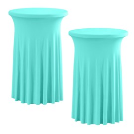 Rakila 2 Pack Round 43 x 32 Inch Spandex Cocktail Tablecloth with Wavy Skirt Azure Fitted Stretch Table Cover for Bar Wedding Party