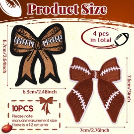 Bow Iron on Patch 3x2.8 in Shiny Embroidery Cute Applique Bowknot Bow Patch Sticker for Clothes DIY Sewing Jeans Shirt Hat Jacket Clothing Backpack (Brown Football, 4pc)