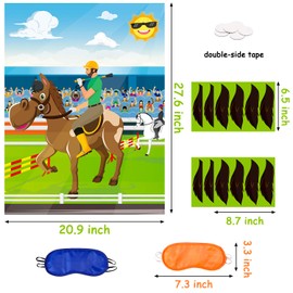 ANGOLIO 24Pcs Horse Race Party Sticker Game, Pin The Tail on The Horse Poster, Horse Party Supplies Horse Themed Decoration Kids Birthday Party Favor Baby Shower Game (Includes 2 Blindfolds)