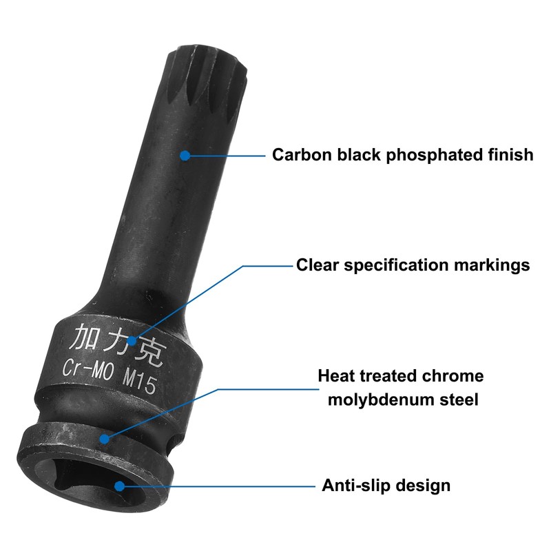 sourcing map 1/2" Drive x M15(15mm) Impact Triple Square Spline