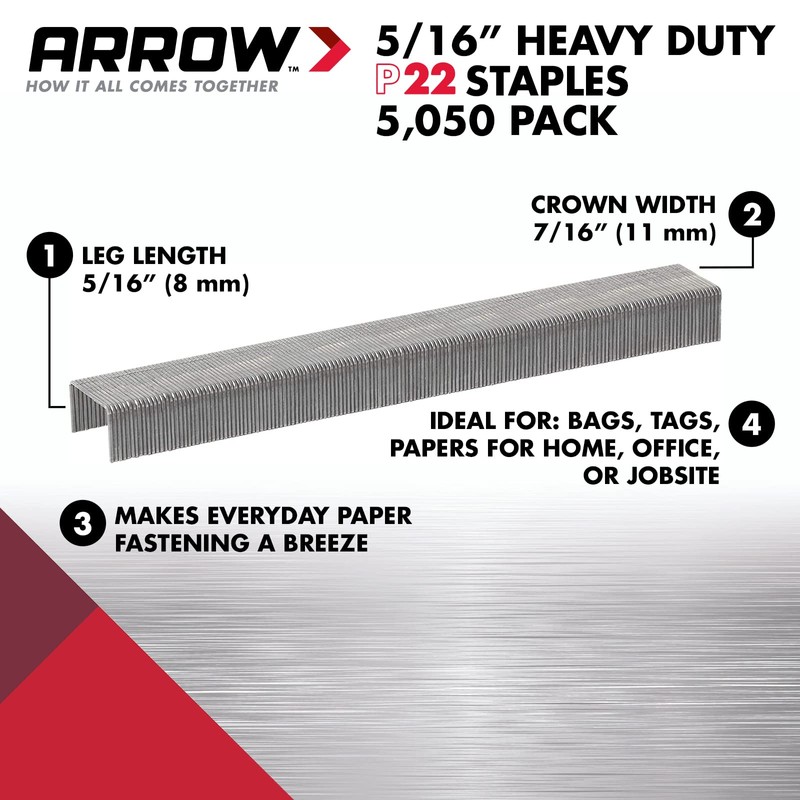 Arrow 225 Heavy Duty P22 Staples for Use with Plier-Type