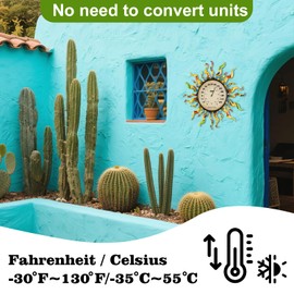 Indoor Outdoor Thermometer,Outside Temperature Gauges for Patio 13 Inch Wall Mounted Sun Thermometer Decorative Muticolor Mexican Decor Hanging Wall Art for Greenhouse Garden Lanai Livingroom Fence