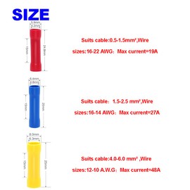 CEEYSEE 120Pcs Butt Connectors Insulated Crimp Terminal Splice Cable Electrical Wire Connectors (Red, Blue, Yellow)