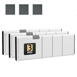 LMSAWK 3 PCS Divider Deep Drawer Separators, Adjustable Drawer Dividers, Plastic Kitchen Clothes Drawer Organisers,for Kitchen, Dresser, Wardrobe, Cupboard, Bathroom, with 3 Plug-in Cards, White