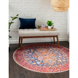 Unique Loom Revival Collection Traditional Medallion Border Navy Blue/Red Round Rug (5' 0 x 5' 0)