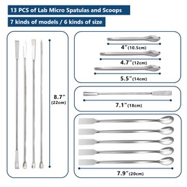 13PCS Lab Spatula Micro Scoop Set - Stainless Steel Laboratory Mixing Reagent Sampling Spoon for Measuring, Applying Glue & Powder, Painting, Crafting