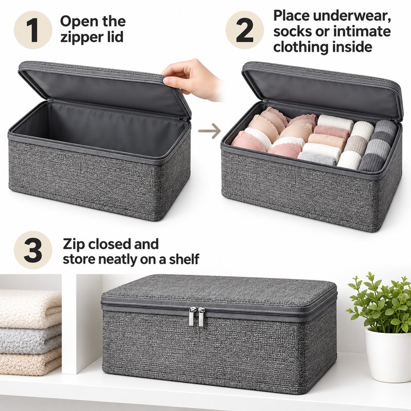 Large Capacity Foldable Clothes Storage Box with Lid, Polyester Closet