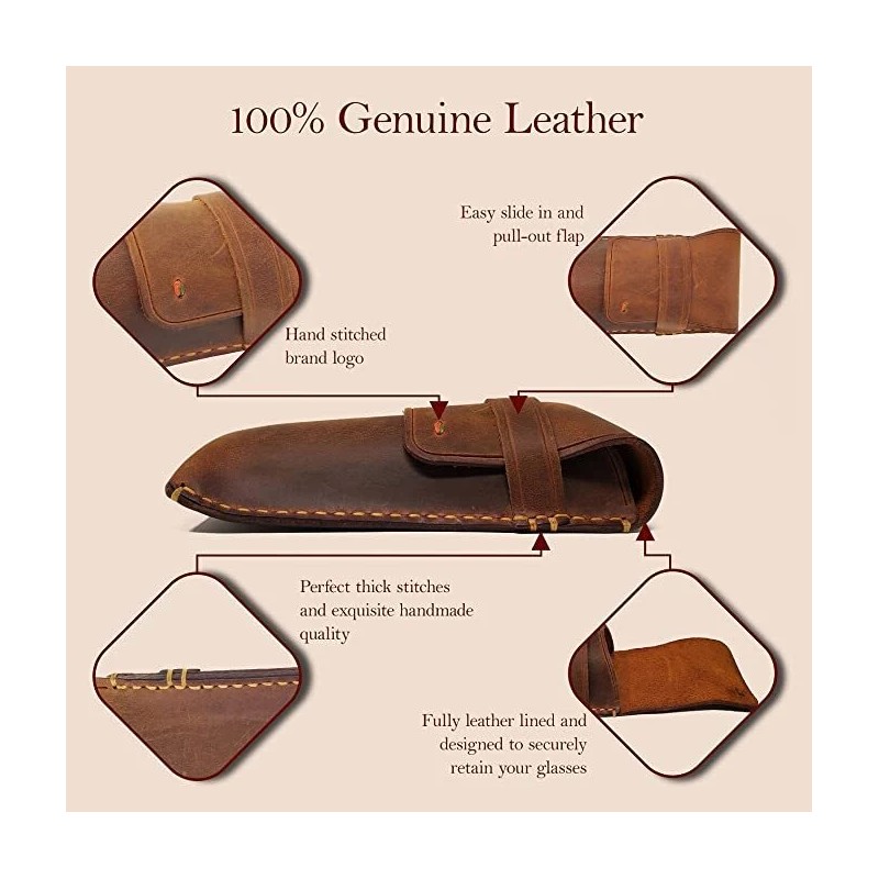 MyMesken Handmade Leather Glasses Case- Eyeglass Case- Sunglasses Case Protective