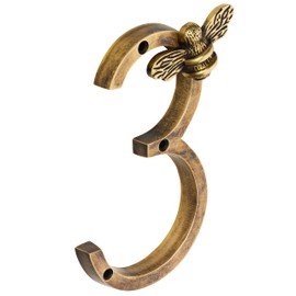Heritage Brass bee House Number with Bee design | 5 inch Modern Door Sign Numbers Signs Plaques | Street Home Address Numerals (3)