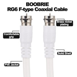 Boobrie 6.56Ft RG6 Coaxial Cable Connectors Set White F-Type Male to Male Coax TV Antenna Extension Cable +2pcs F Female to Female Connectors Coupler for TV Antenna, DVR, VCR, Satellite, Sky Virgin