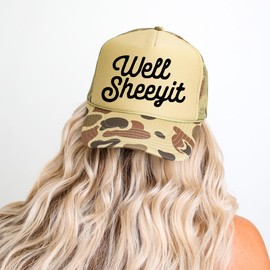 Well Sheeyit | Foam Front Trucker Snapback Hat | for Men & Women (US, Alpha, One Size, Camo)