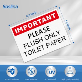 Please Flush Only Toilet Paper Reflective Bathroom Sign Stickers 3 Pack 6x4.5 Inch Waterproof Vinyl Decals, Soslina Durable Adhesive for Restrooms/Air-bnb/Business, do not flush sign for bathroom，Easy Peel Stick