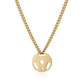 HZMAN Dumbbell Pendant Necklace for Men Weightlifting Stainless Steel Fitness Gym Dumbbell Chain Powerlifting Pendant Necklace Jewellery Gift, Stainless Steel, No Gemstone