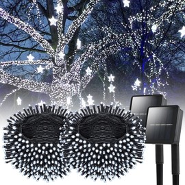 Solar String Lights Outdoor, 2 Pack 240 Led Solar Fairy Lights for Outside Waterproof 170ft Cool White Solar Lights 8 Lighting Mode Solar String Lights for Outside,Garden,Courtyards,Trees
