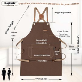 Chef Apron for Men Women with Pockets | Adjustable Cross-Back Work Apron | Canvas Kitchen Cooking BBQ Apron | Barista Bartender Barber Professional Apron | Art Craft Gardening Florist Aprons - Brown