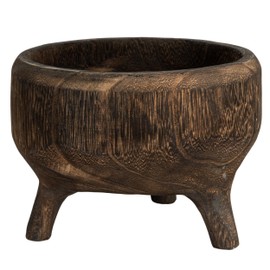 Creative Co-Op Rustic Paulownia Footed Wood Bowl, Charred Brown