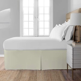 Pleated Bed Skirt with Split Corners-Pleated Dust Ruffle - 21" Tailored Drop Easy Fit,100% Microfiber Soft,Sheen & Luxurious Look - Bed Skirts (Ivory -Queen)