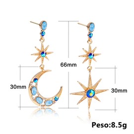 Pendientes de Mujer TREE NEST Pendientes Colgante Diseño de Luna y Estrellas con Zirconia Cúbica, Aretes de Mujer Hipoalergénicos, Largo 2,6 Pulgadas Color Oro 10056