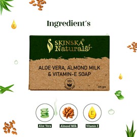 SKINSKA NATURALS Aloe Vera Soap (125g * 2), Rich in Almond, Vitamin E, Cleanse, Nourished, Moisturized, SLS Free, Cruelty-Free, Paraben free, Suitable for All Skin Types